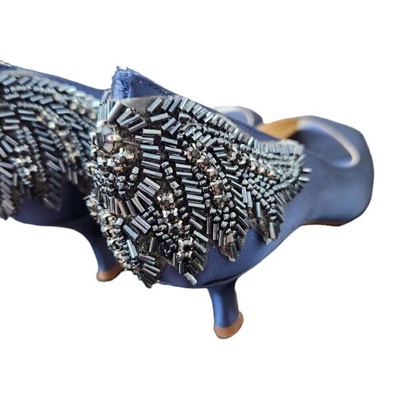 Paradox London Pink Blue Satin Embellished Beaded Peep Toe Heels - Picture 7 of 10